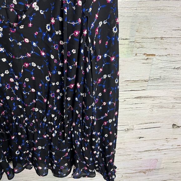 Derek Lam 10 Crosby blue floral top blouse black  size 6 - Picture 3 of 9